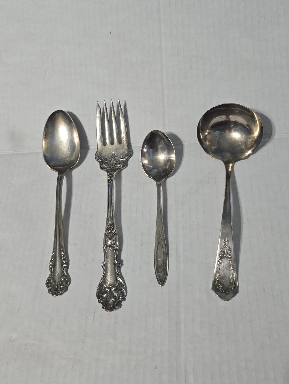 LOT of 4 Tablewear Silver Plated Silverware Fork Spoons Ladle Floral Patterns